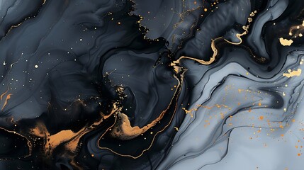 Leinwandbilder - Black gold abstract background of marble liquid ink art painting on paper  Image of original artwork watercolor alcohol ink paint on high quality paper texture : Generative AI