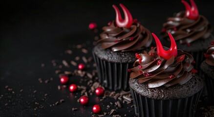 Canvas Print - Decadent chocolate cupcake with red devil horns