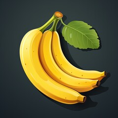 Wall Mural - Tropical Fruit in Flat Style: Banana with Dark Background