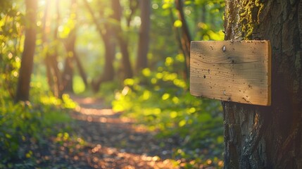 Canvas Print - Peaceful forest path with wooden sign