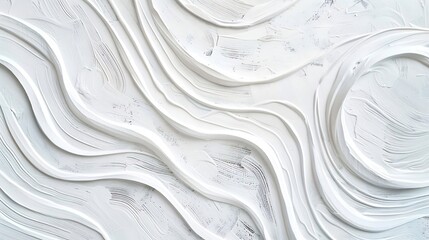 Aufkleber - Abstract white color acrylic wave wall painting Canvas vintage grunge texture horizontal background : Generative AI