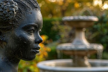 Poster - Serene bronze statue in tranquil garden