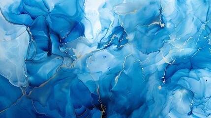 Leinwandbilder - Luxury blue abstract background of marble liquid ink art painting on paper  Image of original artwork watercolor alcohol ink paint on high quality paper texture : Generative AI