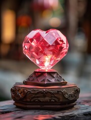 Poster - Glowing heart-shaped crystal ornament on ornate stand