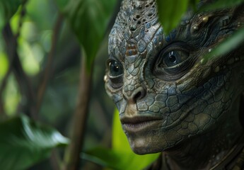 Poster - Close-up of a detailed fantasy creature with scaly skin and piercing eyes