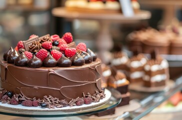 Sticker - Decadent chocolate cake with fresh raspberries