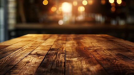 Poster - Wooden board empty table background abstract blurred cafe background : Generative AI
