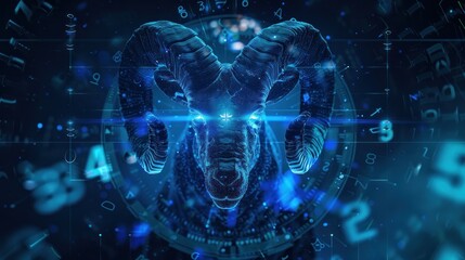 Digital Ram in a Blue and Black Abstract Background