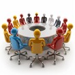 © MAY - A 3D illustration of a business meeting icon, featuring a group of people gathered around a table, symbolizing teamwork and collaboration. This design is perfect for business and corporate
