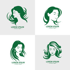 Wall Mural - Set of Women silhouettes. Suitable for logo, emblem, pattern, typography etc. Isolated on white background. Vector illustration