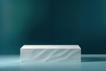 Poster - Minimalist Teal Interior with White Rectangular Pedestal - Modern Geometric Design and Clean Aesthetic