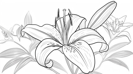 Cartoon lily flower, outlined for coloring, on a white background.