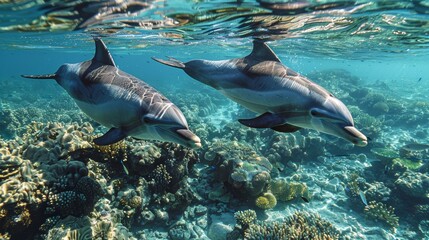 Canvas Print - Dolphins are swimming in the ocean