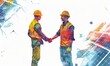 © Olexiy Vasilyuk - Workers shaking hands on a background of solar panelsDigital illustration,