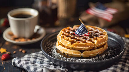 Wall Mural - Stars, Stripes, and Waffles Delight with flags and stars on the 4th of July party background