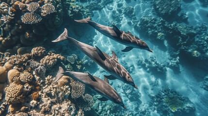 Canvas Print - Dolphins are swimming in the ocean