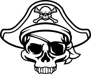 Wall Mural - Pirate Hat Skull and Crossbones Cartoon