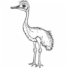 Cartoon ostrich, outlined for coloring, on a white background.