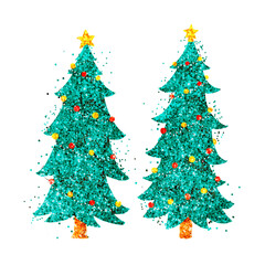 Poster - Glitter green Christmas tree png sticker hand drawn set