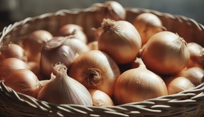 Wall Mural - High angle view of onions in basket