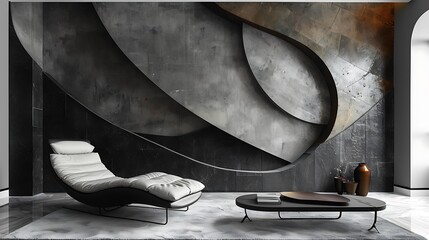 Canvas Print - Modern art mural featuring monochrome textures, layers of textures in black, white, and grey, in a 16:9 ratio.