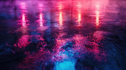Wall Mural - Wet asphalt, night view, neon reflection on the concrete floor. Night empty stage, studio. Dark abstract background. Product Showcase Spotlight Background