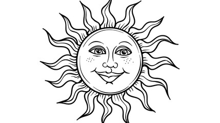 Cartoon sun, outlined for coloring.