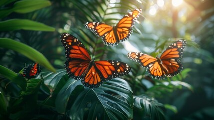 Canvas Print - Exotic Butterflies in Tropical Forest