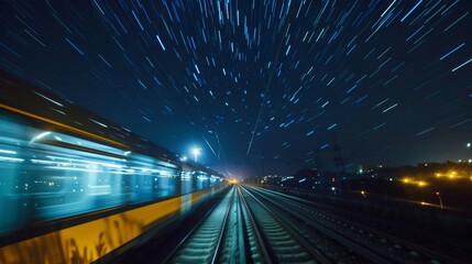 Wall Mural - The stars seem to dance in the sky as the train speeds along.