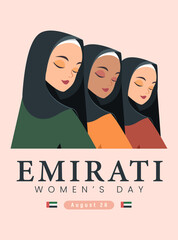 Poster - Emirates Women's Day Design with Female with Hijab Vector Illustration. Emirati Womens Day Template Suitable for Poster Banner Flyer Background. UAE Women's Day August.