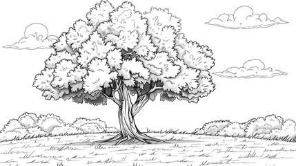 Cartoon tree, outlined for coloring.