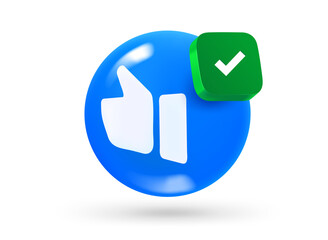 Aufkleber - Thumbs up with checkmark icon. 3d vector object isolated on white background