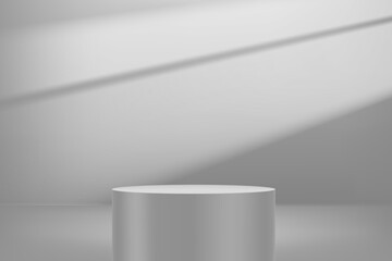 Poster - Grey luxury interior with sun flare and cylindrical podium