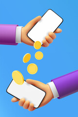 Aufkleber - Sending money to friend via smartphone. 3d vector illustration