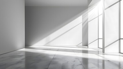 Wall Mural - White room with light from a large window and spotlight shine on showcase blank billboard