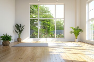Wall Mural - Spacious White Room with Large Windows and Wooden Floor