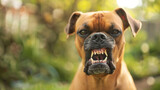 Aggressive rude dog with a mouth full of teeth is staring at the camera