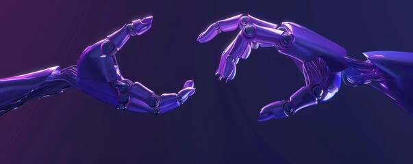 Wall Mural - Futuristic robotic hands reaching out to each other in a technological connection
