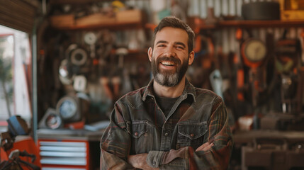 Wall Mural - portrait of a smiling mechanic at repair workshop