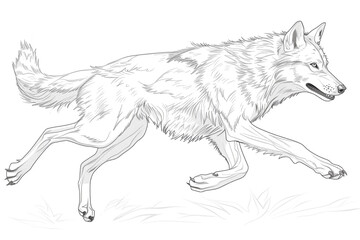 Wall Mural - Sketch outline of a werewolf running on two legs, outlined for coloring, on a white background.