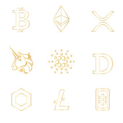 Canvas Print - Digital asset icons png in gold fintech blockchain concept collection