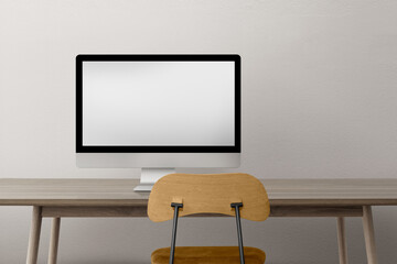 Wall Mural - Computer screen png mockup on a desk minimal home office zone design