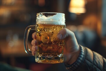 Canvas Print - A person holds a glass of beer in their hand, ready to enjoy