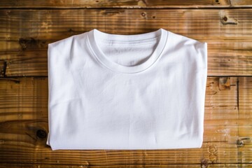 Wall Mural - A white t-shirt resting on a wooden table