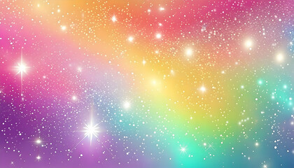 Wall Mural - colorful rainbow texrure bright stars light up the night sky. this space scene features a vibrant ra