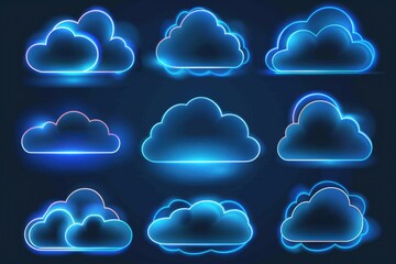 Canvas Print - a picture of glowing blue clouds against a dark background, suitable for use in sci-fi or futuristic