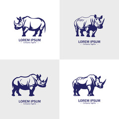 Poster - Set of Rhino silhouettes. Suitable for logo, emblem, pattern, typography etc. Isolated on white background. Vector illustration