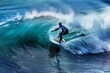 © Iftikhar alam - A man skillfully rides a wave on top of a surfboard, carving a sharp turn, A surfer carving a sharp turn on a wave