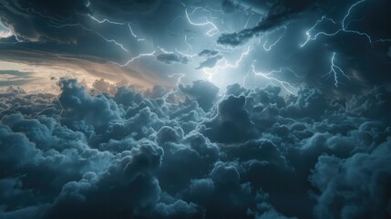 Wall Mural - a cloudy sky with intense lightning, perfect for weather or storm-themed images