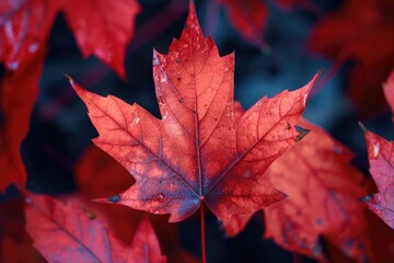 Canvas Print - A close-up shot of a single red leaf on a tree branch